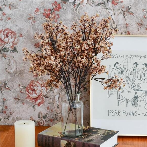 Light Brown Artificial Baby’s Breath Flowers 6 Bundles Silk Gypsophila with Stem - Picture 4 of 7